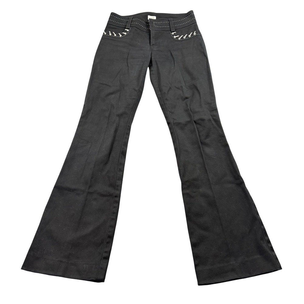 Cache Y2K Low Rise Black Flare Jeans Lace Up‎ Detail Size 2